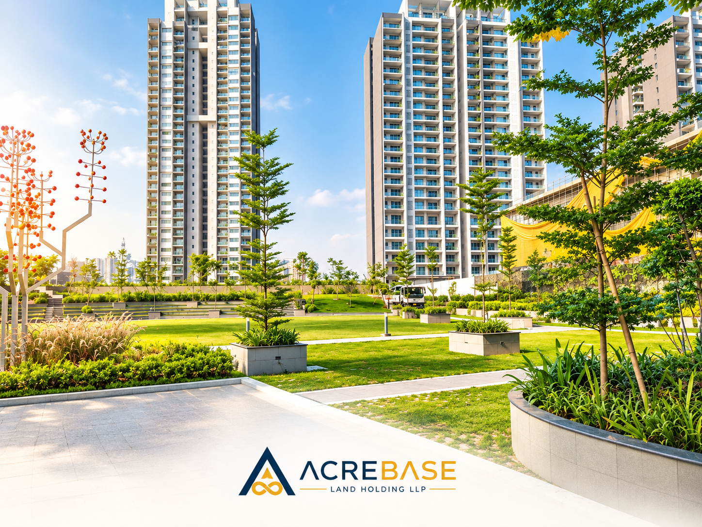 Godrej Air landscaped green area and residential towers